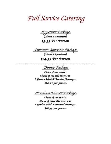 Full Service Catering Menu | Annie's Deli